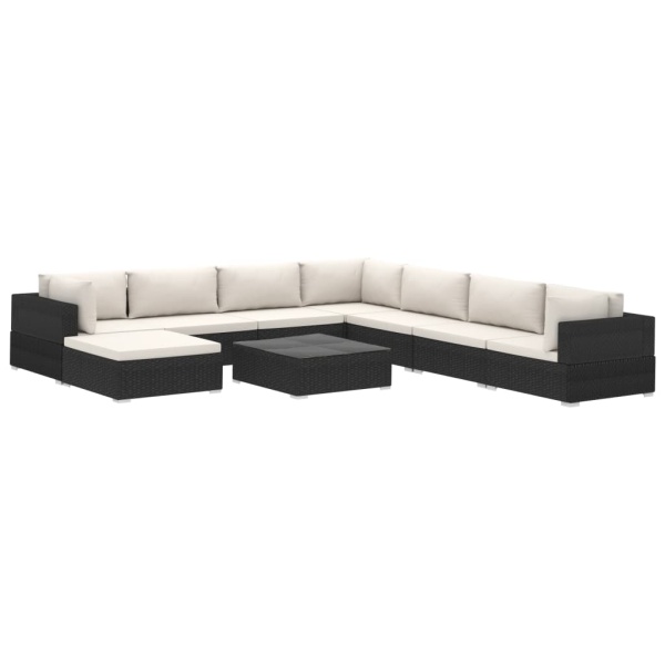 Set Mobilier De Grădină Cu Perne 9 Piese Negru Poliratan 46774